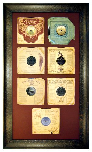 antique records collection shadowbox