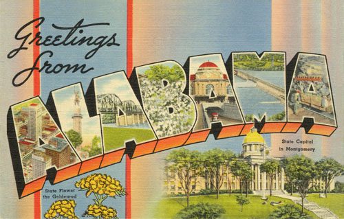 Greetings from Alabama Postcard Stripes