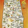 Vintage Greetings from Alabama postcard art print canvas Map of Alabama